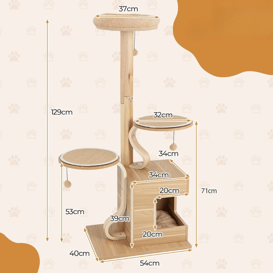 Tall Oak Wood Cat Tree with Plush Perch, Condo & Platforms 8