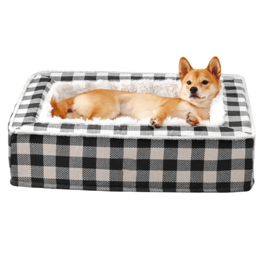 The Scottie - Tartan Calming Dog Bed for Anti-Anxiety & Warmth - Black