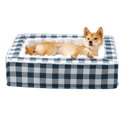 The Scottie - Tartan Calming Dog Bed for Anti-Anxiety & Warmth - Blue