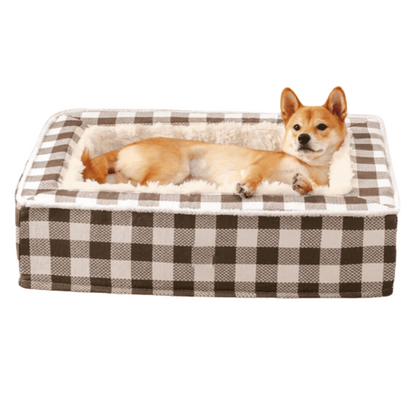 The Scottie - Tartan Calming Dog Bed for Anti-Anxiety & Warmth - Brown