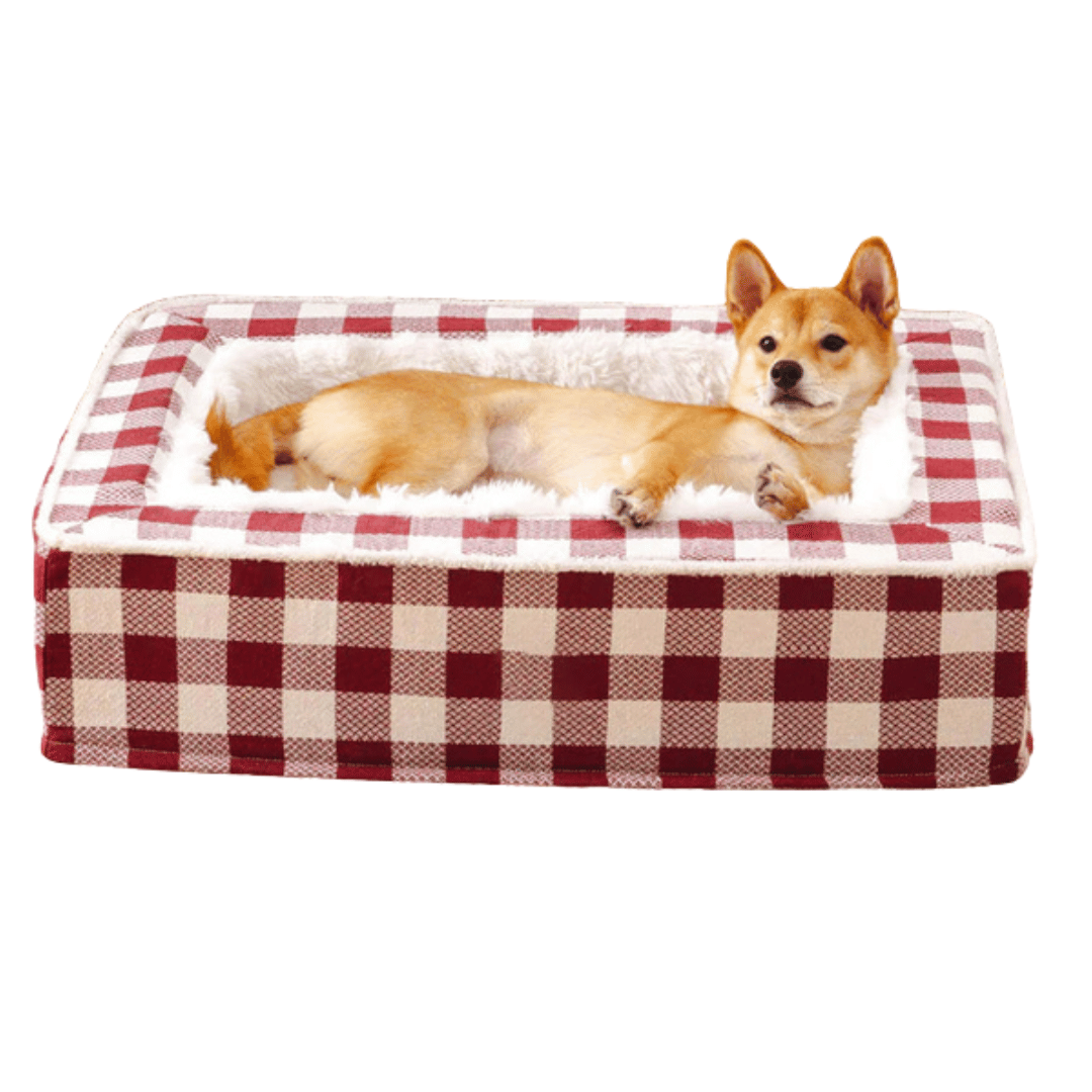 The Scottie - Tartan Calming Dog Bed for Anti-Anxiety & Warmth - Red