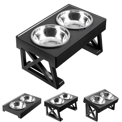 Adjustable Height & Tilt Raised Dog Bowl Stand with Stainless Steel & Slow-Feeding Dog Bowls 5