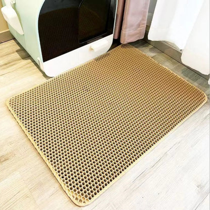 Honeycomb-Style Cat Litter Box Mat with Waterproof Double Layer to Trap Litter & Moisture