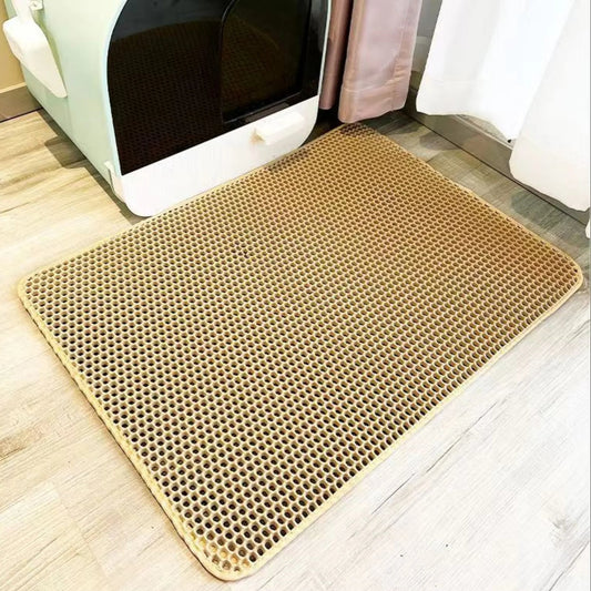 Honeycomb-Style Cat Litter Box Mat with Waterproof Double Layer to Trap Litter & Moisture